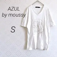 AZUL by moussy 半袖Tシャツ S 白　刺繍　Vネック　カジュアル