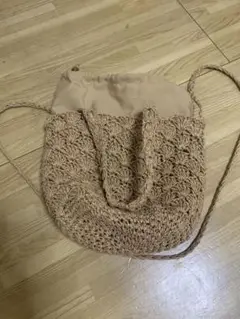 ベージュ 麻製 ショルダーバッグ