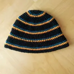クロシェハット バケハ ビーニー クラッシャーハット ニット帽 黒 青 オレンジ