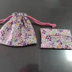 花柄布製巾着袋☆ティシュペーパーカバー(端切れでパッチワーク)9