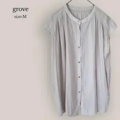 グローブ grove フレンチスリーブブラウス　ノーカラー　ゆったり　グレー