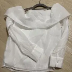 オフショルダー シフォン 長袖シャツ ホワイト