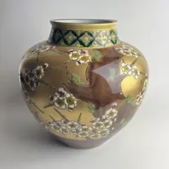 伝統工芸 九谷焼 名工 大田健次郎作 金彩 梅 31cm 10号 花器 花瓶