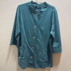 Topys緑ストライプ襟付きポケット付き