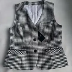 新品タグ付事務服　Le midi 白黒チェック ベスト　11号