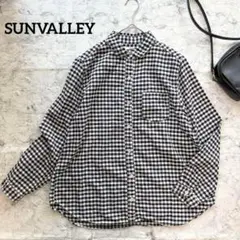 【SUNVALLEY】サンバレー ギンガムチェックコットン長袖シャツ ネイビー