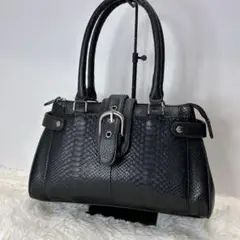 ✨極美品✨ パイソン エキゾチックレザー トートバッグ ブラック 金具
