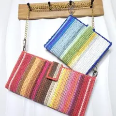 ハンドメイド バッグ&ポーチ 暖色系×寒色系 小物入れ 小銭入れ 2個セット