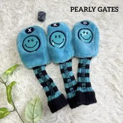 【パーリーゲイツ】美品 ヘッドカバーセット ブルー ニット ボア ニコちゃん