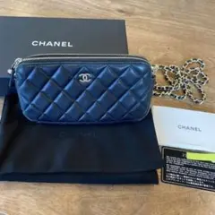 CHANEL ダブルジップ チェーンウォレット ブラック
