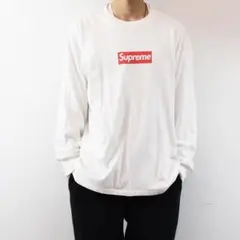 シュプリーム メンズ ボックスロゴ 長袖 Tシャツ カットソー ホワイト L