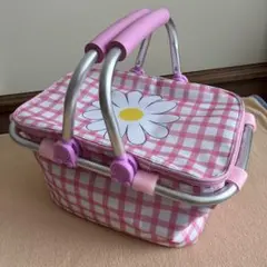 【未使用品】ピンクチェック デイジー柄 ピクニッククーラーバスケット