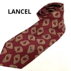 LANCEL ブランドネクタイ レッド系総柄 イタリア製 ランセル