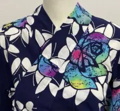 美品　薔薇　本染　浴衣　紺