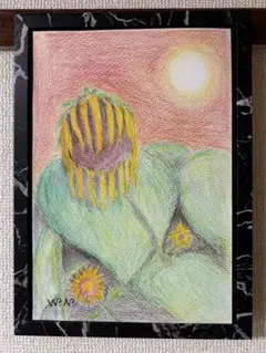 夏バテひまわり　色鉛筆画