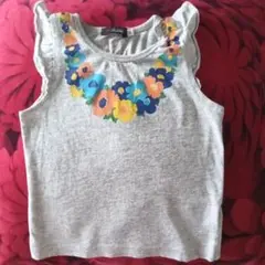 【美品】Flowerプリント グレー タンクトップ ノースリーブ95cm