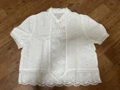 古着　刺繍　レース　ホワイト　白　シャツ 半袖