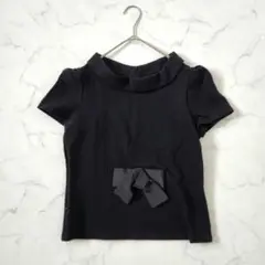 極美品✨【エムズグレイシー】オフタートル半袖短丈カットソー　リボン　ブラック　M