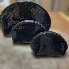 黒い合成皮革ポーチ3点セット