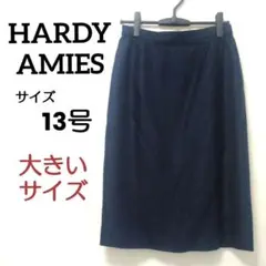 美品✨️ハーディエイミス　シルク混　タイトスカート　ネイビー　13号　ゆったり