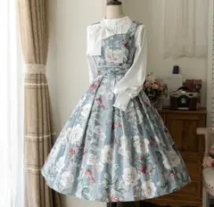 Forest Wardrobe 白薔薇と苺の水彩画ジャンパースカート
