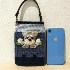 シュナウザー　スマホポーチ　コットン ハンドメイド