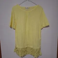 未使用 トップス レース 花柄 イエロー Tシャツ レディース