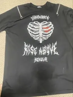 骸骨肋骨デザイン ブラックTシャツ Fサイズ　サブカル系