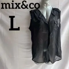 mix&co【L】シースルーブラックノースリーブシャツ ベストタイプ黒透け感