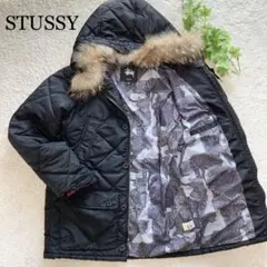 【極美品】STUSSY ステューシー 中綿ジャケット リアルファー ブラック