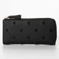 【美品】perche 牛革ドット刺繍L字パームフィット長財布　黒