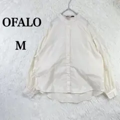 【オファロ】カジュアル ラウンドヘム バンドカラー アイボリー 長袖シャツ M