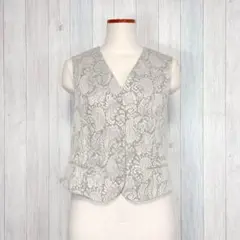 【Talbots】ベスト 羽織り 総柄 アメリカ製 ベージュ オケージョン