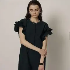 CADUNE ≪川上桃子さんコラボ≫袖フリルオールインワン　グリーン　40