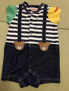 ミキハウス ストライプ サスペンダー風ロンパース