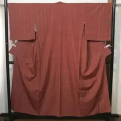 紬地 裄長 着丈150 裄69 袖49 縦縞 オレンジ系 正絹