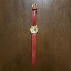 腕時計 赤 レザー　プーさん　くまのプーさん