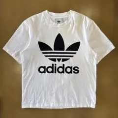 adidas Tシャツ トレフォイルロゴ プリント 古着 白 Mサイズ