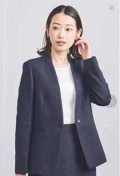 ユナイテッドアローズ　ノーカラー ジャケット　ネイビー　L