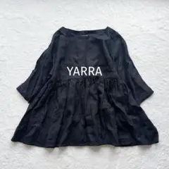 YARRA リネン100% 麻 ペプラムシャツ 黒 フレア ヤラ 七分袖