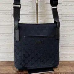 グッチ キャンバス×レザー GG ショルダー バッグ ポシェット ブラウン