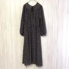 イズントシー ？長袖 花柄 ワンピース 【M】 透け感 春秋冬 ロング丈 フレア