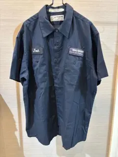 US古着★ワークシャツ　半袖　ネイビー　XL