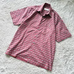 【イタリア製】半袖 シャツ 総柄 M レッド チェーン 80s 90s 秋 夏