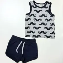 H&M セットアップ　ヒゲ柄　タンクトップ　ショートパンツ　ひげ　髭　ヒゲ