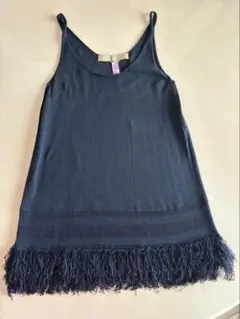 薄手ニット フリンジトップス ブラック