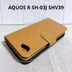 AQUOS R SH-03J SHV39 ケース 財布付スマホケース　キャメル