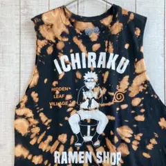 ナルト 一楽ラーメン　古着　タンクトップ　ノースリーブ カットオフ　タイダイ染