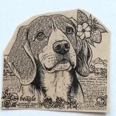 1130 ビーグル いちご 花飾り スタンプ ヴィンテージ 夏 苺 犬 はんこ