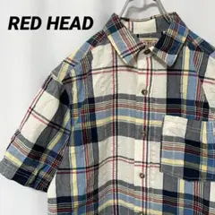 N-3779 RED HEAD アメリカ古着 ワークシャツ チェック半袖シャツS